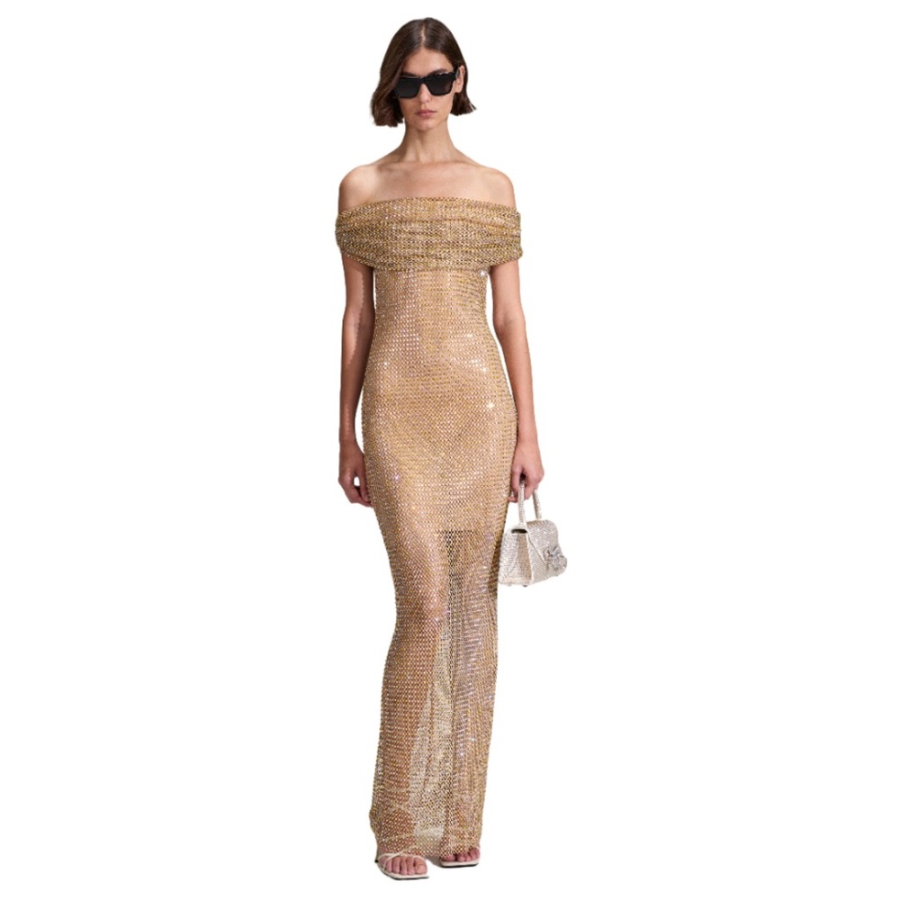 Self-Potrait Gold Off-Shoulder Dress
